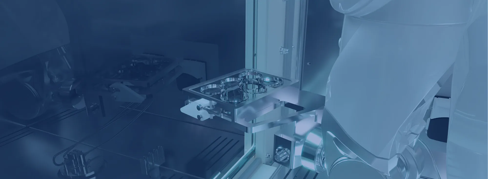 NGB-R® bioprinter interior, robotic arm handling a print plate