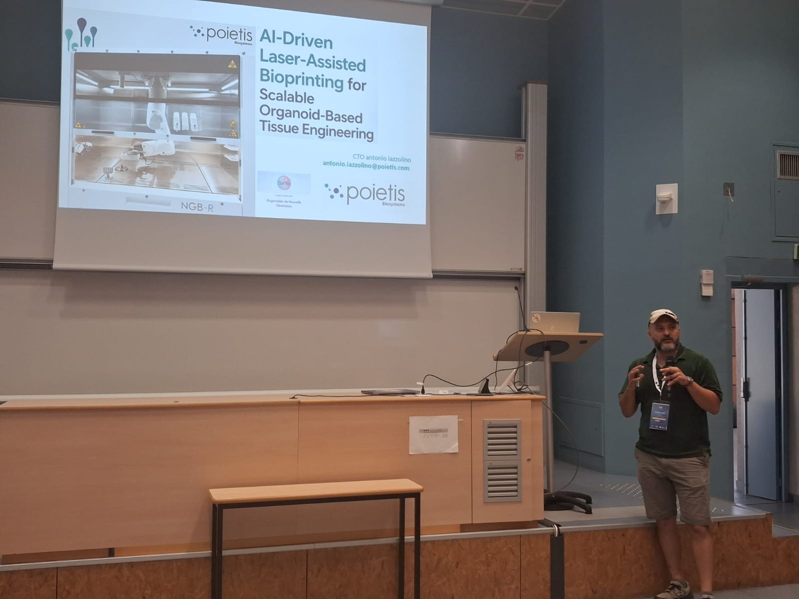 Antonio Iazzolino presenting the NGB-R® platform slide during his talk at the Next-Generation Organoids colloquium in Poitiers